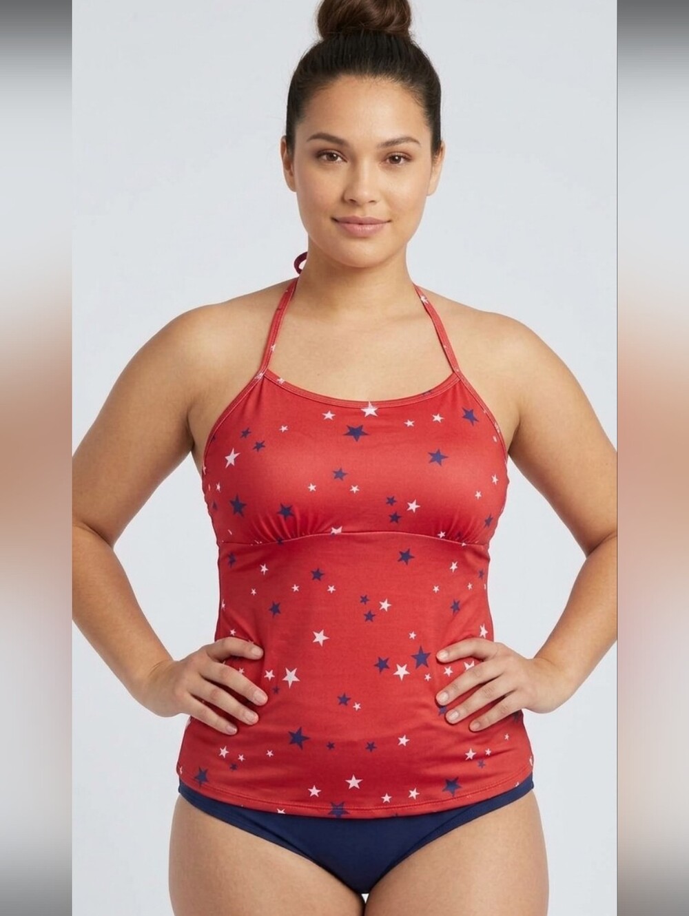 Outdoor Oasis NWT Red Patriotic Star Print Halter Tankini Swim Top Size Medium